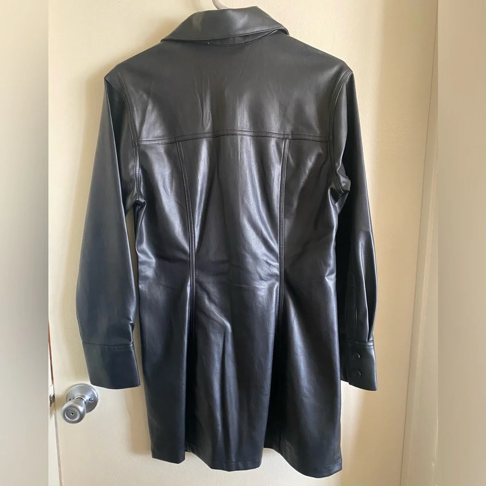 Abercrombie & Fitch Black Vegan Leather Shirt Dress. Size US 8 Petite. - Picture 2 of 3